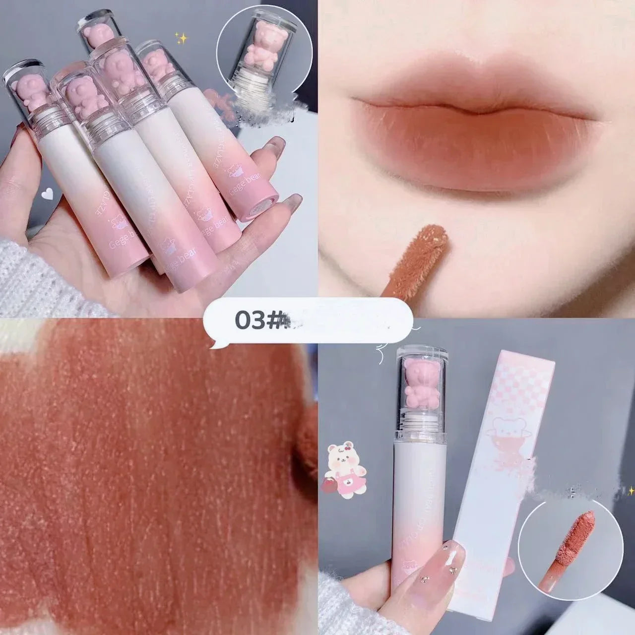 Cute Bear Matte Muse Lip Mud Long Lasting Lipgloss Velvet Mist