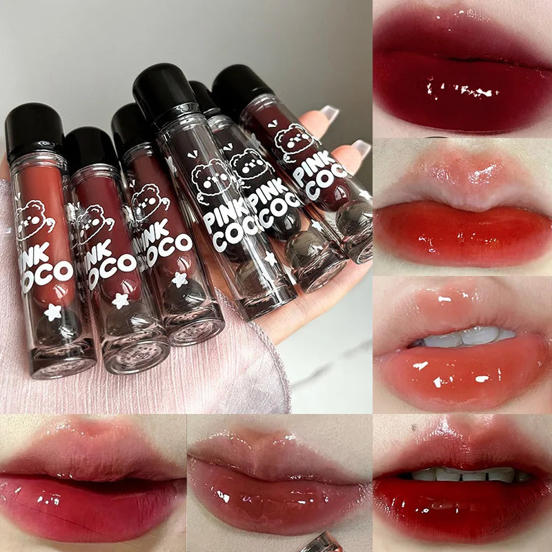 Pinkcoco Bear Doodle Mirror Lip Glaze Shiny Lip Gloss
